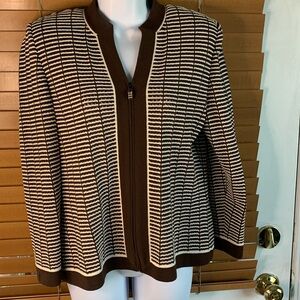 St John brown cream knife zip front jacket size small